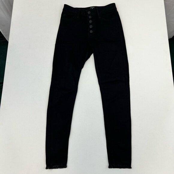 Just Black Womens Skinny Jeans Stretch Pockets Button Fly Raw Edge Mid Rise 24 - Picture 1 of 10